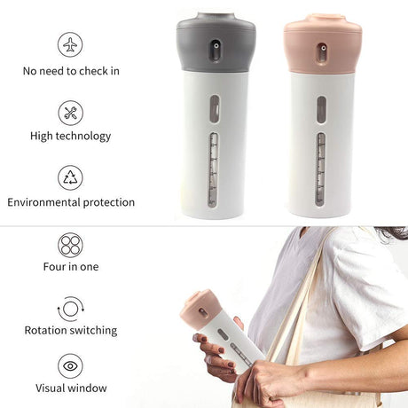 2 Pack 4-in-1 Travel Size Refillable Bottles for Shampoo & Lotion Leakproof Compact Toiletry Containers for Hand Luggage