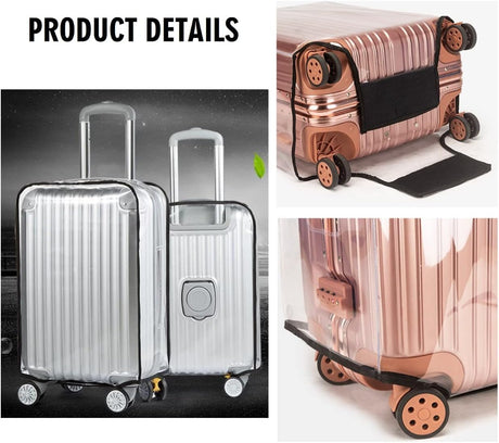 3 Pack Transparent PVC Suitcase Cover - Waterproof Luggage Protector with Velcro Closure for 20 24 28 Inch Suitcases