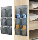 Hanging Shoe Organizer Over Door 2 Pack 6 Large Pockets No Drill Storage Solution Grey
