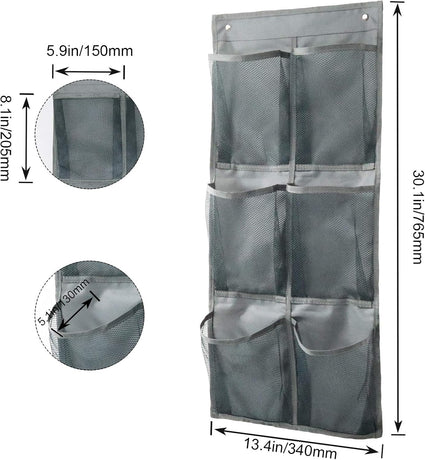 Hanging Shoe Organizer Over Door 2 Pack 6 Large Pockets No Drill Storage Solution Grey