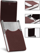 Men's Premium Leather & Stainless Steel Business Card Holder with Magnetic Closure - Brown