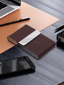 Men's Premium Leather & Stainless Steel Business Card Holder with Magnetic Closure - Brown