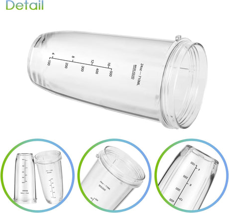 Blender Replacement Parts for Ninja, 24oz Ninja Blender Cups with To-Go Lids, 7 Fins Extractor Blade, Compatible with Nutri Ninja Auto iQ Blenders BL2012 BN801 BL480-30 BL640-30 BL642-30 NN100-30