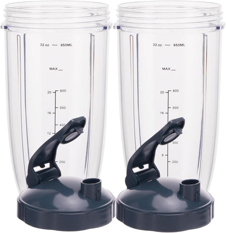 [UPGRADE] 2-pack 32oz Replacement Blender Cups with Flip-Top To-Go-Lid Compatible with NutriBullet 600w/900w Blender