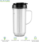 5-piece Magic Bullet Blender Cups, Tall 22oz Cup with Flip-Top To-Go Lid, Cross Blade, Blender Replacement Parts, Mug with Handle Compatible with Magic Bullet 250w MB1001