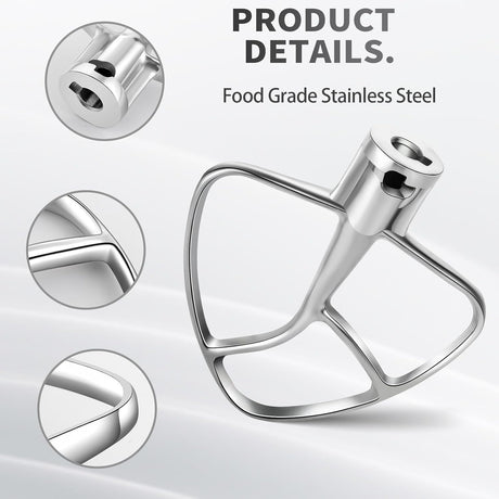 K45B Stainless Steel Flat Beater for Kitchenaid 4.5-5 Quart Tilt Head Stand Mixer, Polished Paddle Attachment for KitchenAid Mixer by ，Dishwasher Safe