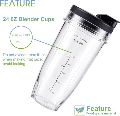 Ninja Blender Cups Replacement 24oz – Compatible with Ninja BN401, BL450, BL456, BL480, BL2012, BN751, BN801, SS101, SS151 – 3 Pack with To-Go Lids