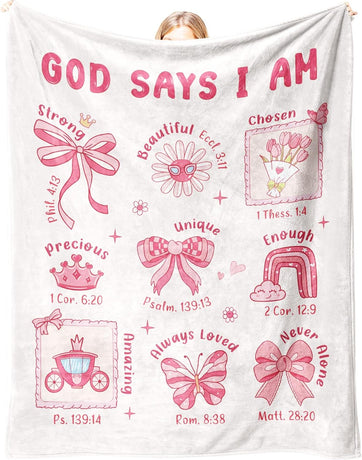 Baptism Gifts for Girl Christening, Christian Gifts for Girls, Flannel Soft Girl Blanket Decor, Christian Gift for Women on Birthday Christmas, Bible Verse Scripture Prayer Blanket