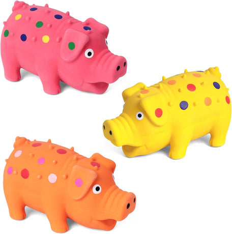 3PCS Squeaky Latex Grunting Pig Dog Toys, 4 Inch Prank Nosie Maker Puppy Chew Toys Rubber Squeeze Gift for Dogs