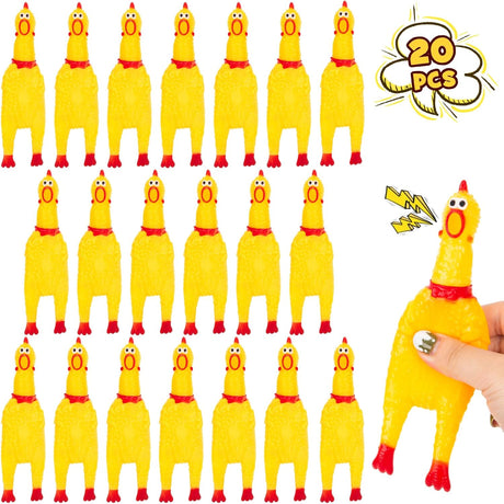 20PCS Squeaky Rubber Chickens, Screaming Chickens Bulk Prank Novelty Toys Pet Toys for Party Favors Family Game Dog Toys Noise Maker