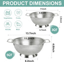 Colander Stainless Steel 3-Quart, Kitchen Strainer for Pasta, Fruits Vegetables, Dishwasher Safe