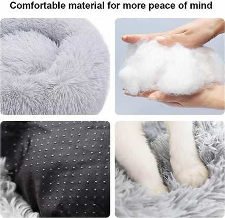 Cat Beds for Indoor Cats - Cat Bed Washable 20 inches, Dog Beds for Small Medium Dogs, Anti Anxiety Round Fluffy Plush Faux Fur Pet Bed, Thick Bottom (Medium, Light Grey)