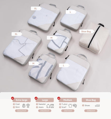 Compression Packing Cubes Travel Organizer 7 Set, Ripstop Mesh Travel Organizers for Luggage Multi-Functional Ultralight Expandable Packing Cubes for Carry-on Luggage, Travel, Backpack