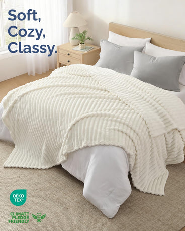 Super Soft Fleece Blanket Throw Size - Fleece Throw Blanket for Bed, Couch & Chair - Cozy, Warm & Breathable - All Season Fuzzy, Cute Decor, Microplush Bedding for Women, Men & Teens - 50x60, Ivory