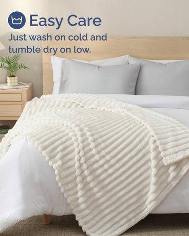 Super Soft Fleece Blanket Throw Size - Fleece Throw Blanket for Bed, Couch & Chair - Cozy, Warm & Breathable - All Season Fuzzy, Cute Decor, Microplush Bedding for Women, Men & Teens - 50x60, Ivory