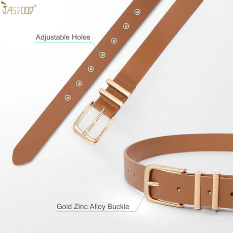 3 Pack Women's Leather Belts for Jeans Pants Dresses Fashion Ladies Gold/Sliver Buckle Leather Belts