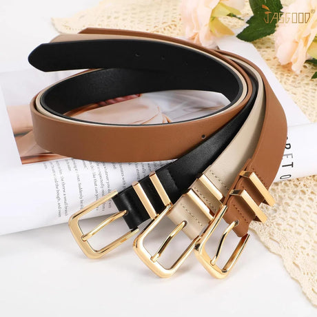 3 Pack Women's Leather Belts for Jeans Pants Dresses Fashion Ladies Gold/Sliver Buckle Leather Belts