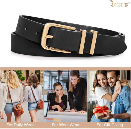 3 Pack Women's Leather Belts for Jeans Pants Dresses Fashion Ladies Gold/Sliver Buckle Leather Belts
