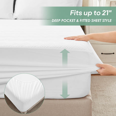 Queen Size 100% Waterproof Mattress Protector, Mattress Pad Cover Fitted 8