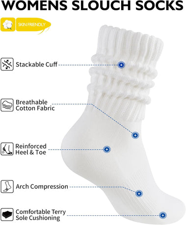 Womens Slouch Crew Socks Retro Cozy Scrunch Design Cotton Slouchy Socks Casual Comfort 3 Pairs
