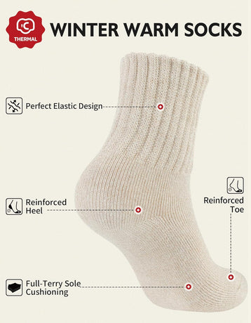 Womens Winter Boots Socks Warm Thick Gift for Women Thermal Full Cushioned Crew Socks 3 Pairs