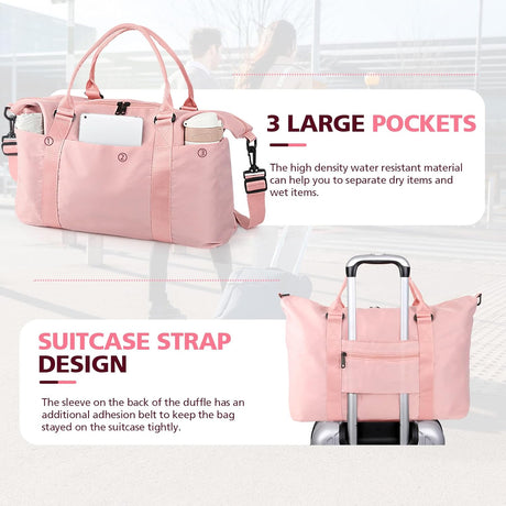 Travel Duffle Bag, Waterproof Weekender Carry On Tote Bags for Women, Men, Hospital Bag, Overnight Bag Luggage with Trolley Sleeve