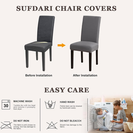 Dining Chair Covers,Kitchen Cover,Parsons Slipcover,Spandex Protectors for Room Stretch Chairs Cover Set of 4 -Gray