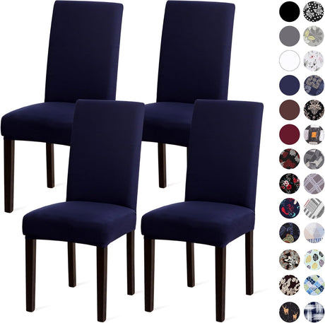 Dining Chair Covers,Kitchen Chair Cover,Parsons Chair Slipcover,Spandex Chair Protectors for Dining Room Stretch Chairs Cover Set of 4 -Navy Blue