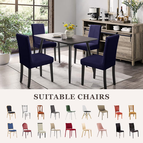 Dining Chair Covers,Kitchen Chair Cover,Parsons Chair Slipcover,Spandex Chair Protectors for Dining Room Stretch Chairs Cover Set of 4 -Navy Blue