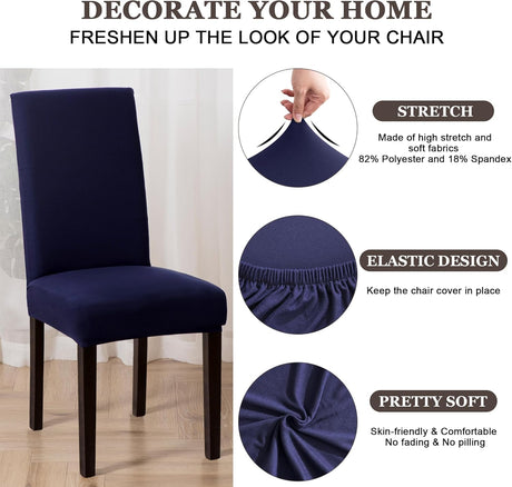 Dining Chair Covers,Kitchen Chair Cover,Parsons Chair Slipcover,Spandex Chair Protectors for Dining Room Stretch Chairs Cover Set of 4 -Navy Blue