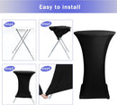 Cocktail Table Covers, 2 Pack - Fitted Stretch Spandex Square Corners Cocktail Tablecloths,High Top Table Cloths (Black, Fit for 30"-32" Diameter x 43" Height Tables)