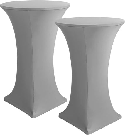 Cocktail Table Covers, 2 Pack - Fitted Stretch Spandex Square Corners Cocktail Tablecloths (Light Grey, Fit for 30