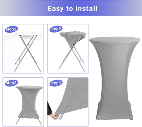 Cocktail Table Covers, 2 Pack - Fitted Stretch Spandex Square Corners Cocktail Tablecloths (Light Grey, Fit for 30