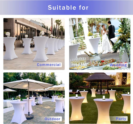 Cocktail Table Covers, 2 Pack - Fitted Stretch Spandex Square Corners Cocktail Tablecloths (Light Grey, Fit for 30