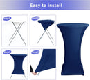 Cocktail Table Covers, 2 Pack - Fitted Stretch Spandex Square Corners Cocktail Tablecloths (Navy, Fit for 30"-32" Diameter x 43" Height Tables)