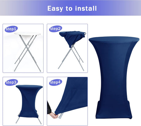 Cocktail Table Covers, 2 Pack - Fitted Stretch Spandex Square Corners Cocktail Tablecloths (Navy, Fit for 30