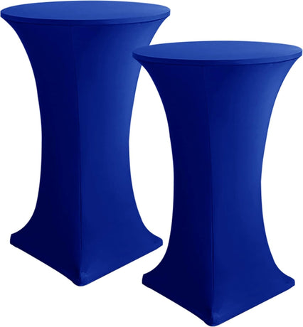 Cocktail Table Covers, 2 Pack - Fitted Stretch Spandex Square Corners Cocktail Tablecloths (Royal Blue, Fit for 30
