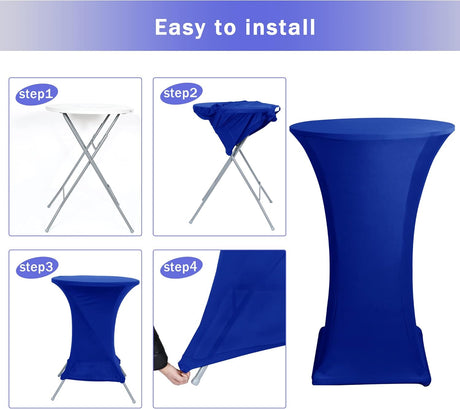 Cocktail Table Covers, 2 Pack - Fitted Stretch Spandex Square Corners Cocktail Tablecloths (Royal Blue, Fit for 30