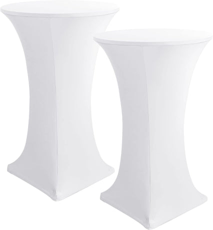 Cocktail Table Covers, 2 Pack - Fitted Stretch Spandex High Top Cocktail Tablecloths with Elastic Corners (White, Fit for 30