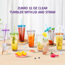 Clear Acrylic Tumbler with Straw and Lid 32 oz, Double Walled Insulated Reusable Plastic Iced Coffee Cup, To Go Cup Perfect for Parties, Birthdays, Fit in Cupholder, BPA Free, Red & Blue 2 Pack