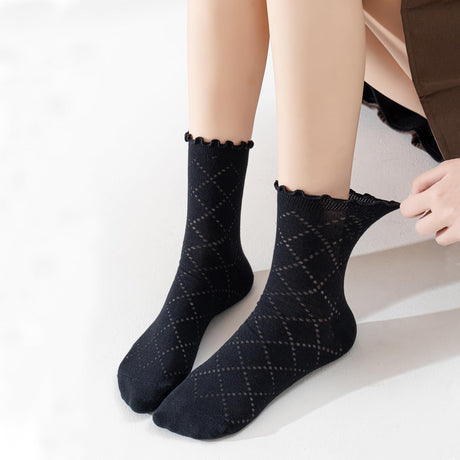 Women's Ruffle Socks Casual Lace Cotton Crew Summer Ultra Thin Cute Frilly Ankle Socks for Women 6 Pairs