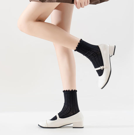 Women's Ruffle Socks Casual Lace Cotton Crew Summer Ultra Thin Cute Frilly Ankle Socks for Women 6 Pairs