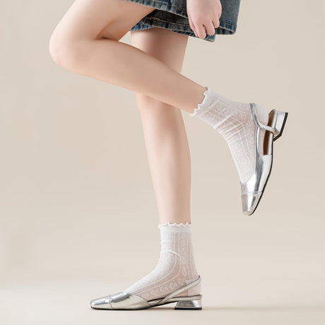 Women's Ruffle Socks Casual Lace Cotton Crew Summer Ultra Thin Cute Frilly Ankle Socks for Women 6 Pairs