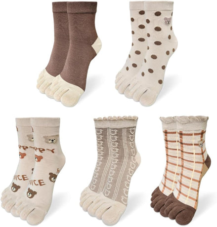 Womens Girls Toe Socks Five Fingers Cute Colorful Ankle Athletic Running Toe Seperated
