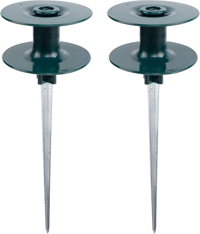 10 Inch Garden Hose Guide Spike, Rust Free Zink Sturdy Metal Stake, Heavy Duty Dark Green Spin Top, Keeps Garden Hose Out of Flower beds, for Plant Protection, 2 Pack