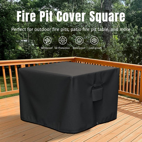 Square Fire Pit Cover, Fits for 28-32 Inch Fire Pit Table, Waterproof and Windproof, 32 x 32 x 24 Inches, Black