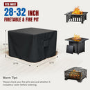 Square Fire Pit Cover, Fits for 28-32 Inch Fire Pit Table, Waterproof and Windproof, 32 x 32 x 24 Inches, Black