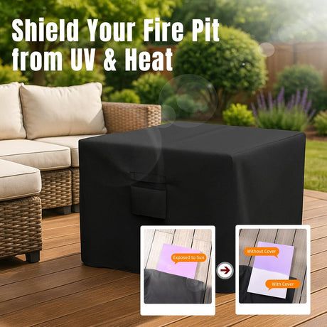 Square Fire Pit Cover, Fits for 28-32 Inch Fire Pit Table, Waterproof and Windproof, 32 x 32 x 24 Inches, Black