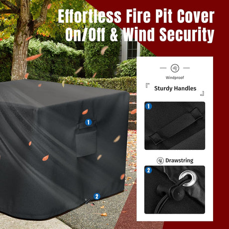 Square Fire Pit Cover, Fits for 28-32 Inch Fire Pit Table, Waterproof and Windproof, 32 x 32 x 24 Inches, Black