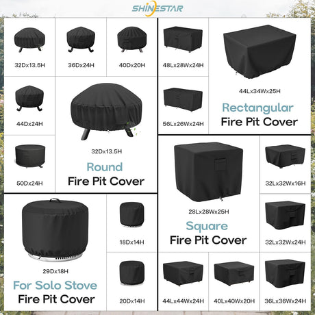 Round Fire Pit Cover for 22-32 Inch Fire Pit - Waterproof and Windproof, with Straps and Built-in Vents, 32 Dia x 13.5 H, Black